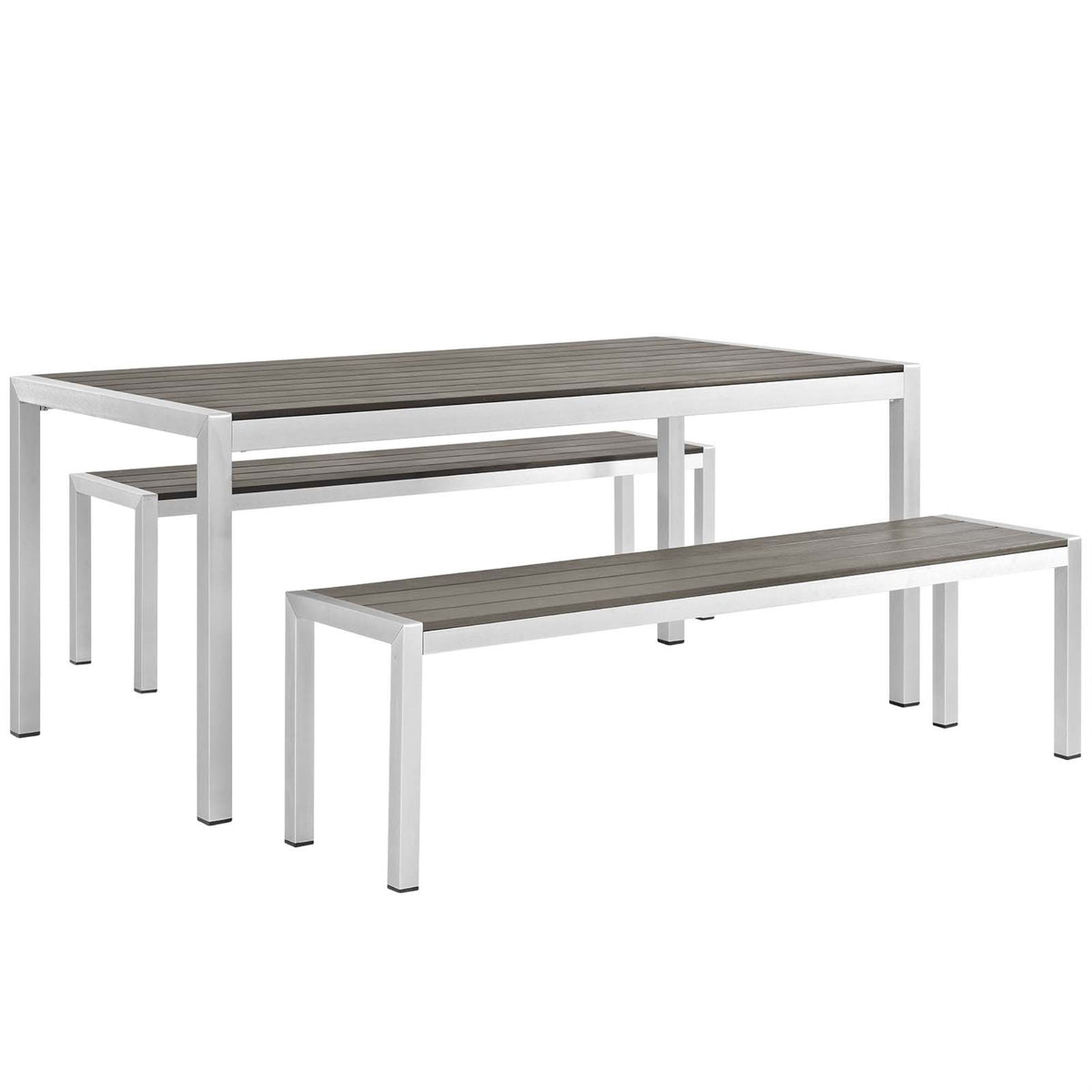 Shore Outdoor Dining Set - Durable & Stylish Aluminum Frame - Sleek Gray Design - Includes Table & Benches - Perfect for Casual 