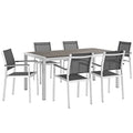 Shore 7 Piece Outdoor Patio Aluminum Dining Set  Silver Black