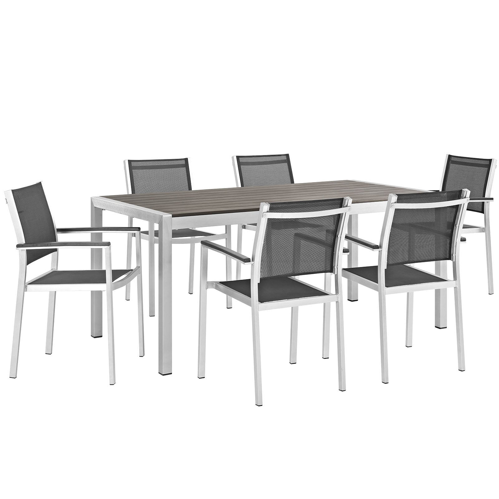 Shore 7 Piece Outdoor Patio Aluminum Dining Set  Silver Black