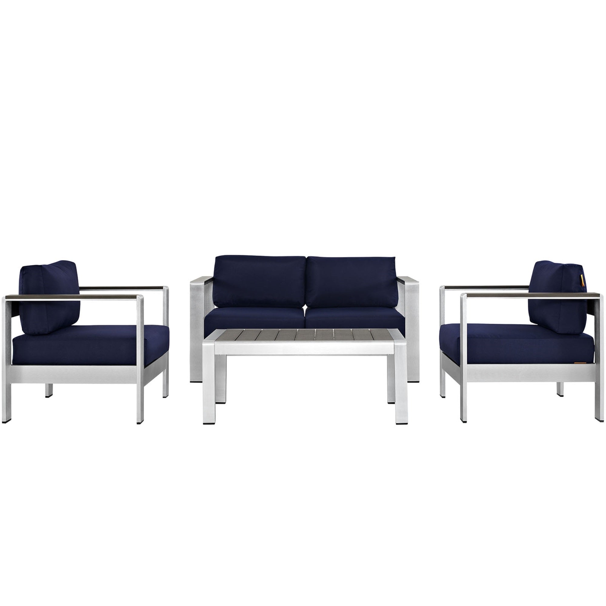 Shore Outdoor Patio Collection: Durable Aluminum Sectional Sofa Set - Silver Navy. Enhance your outdoor relaxation with this ele