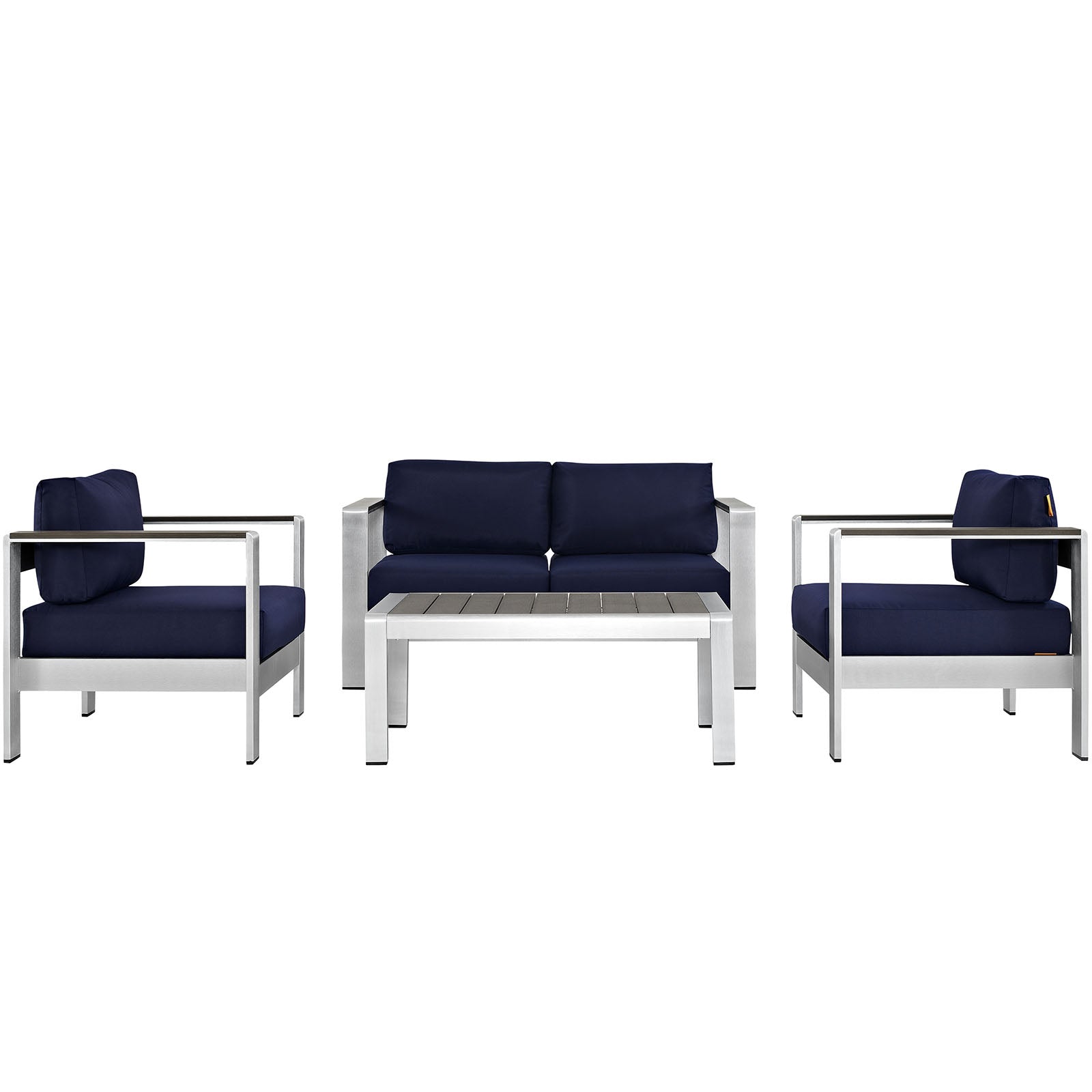 Shore 4 Piece Outdoor Patio Aluminum Sectional Sofa Set - Silver Navy