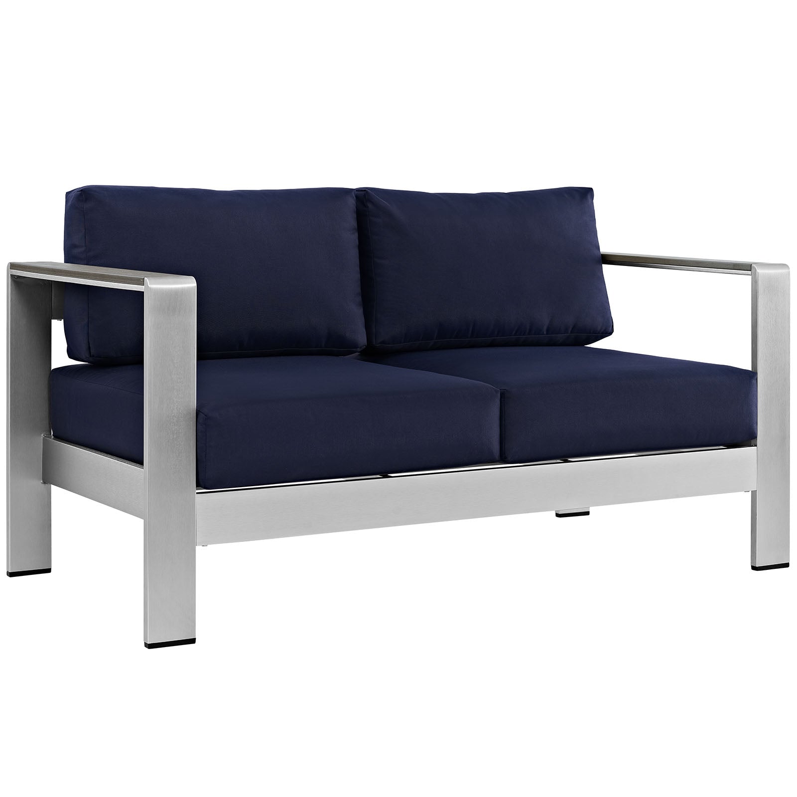 Shore 4 Piece Outdoor Patio Aluminum Sectional Sofa Set - Silver Navy
