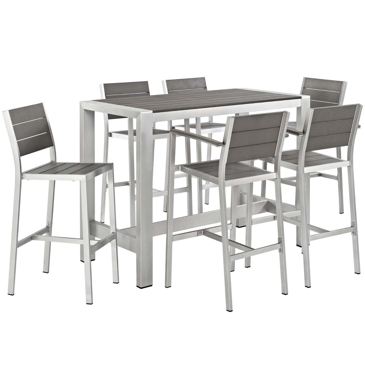 Shore Outdoor Patio Dining Furniture Set - Durable & Stylish Aluminum Frame - Sleek Gray Design - Includes 4 Bar Stools, 1 Bar T