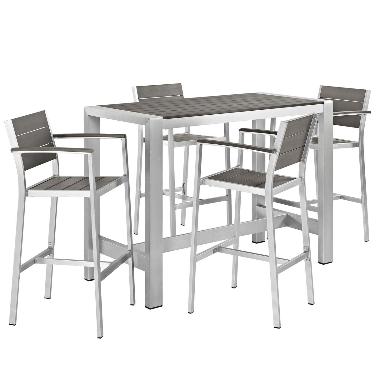 Shore 5 Piece Outdoor Patio Aluminum Dining Set - Silver Gray