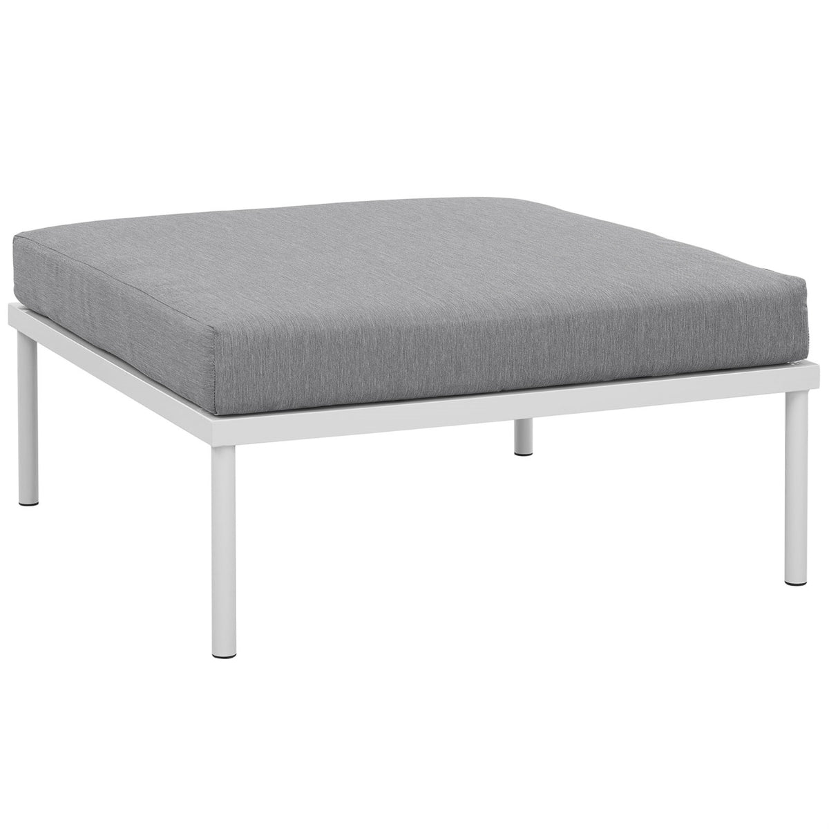 Harmony Outdoor Patio Ottoman - Waterproof Construction, Silk Polyester Seat Back Weave, Modern & Stylish - White Gray