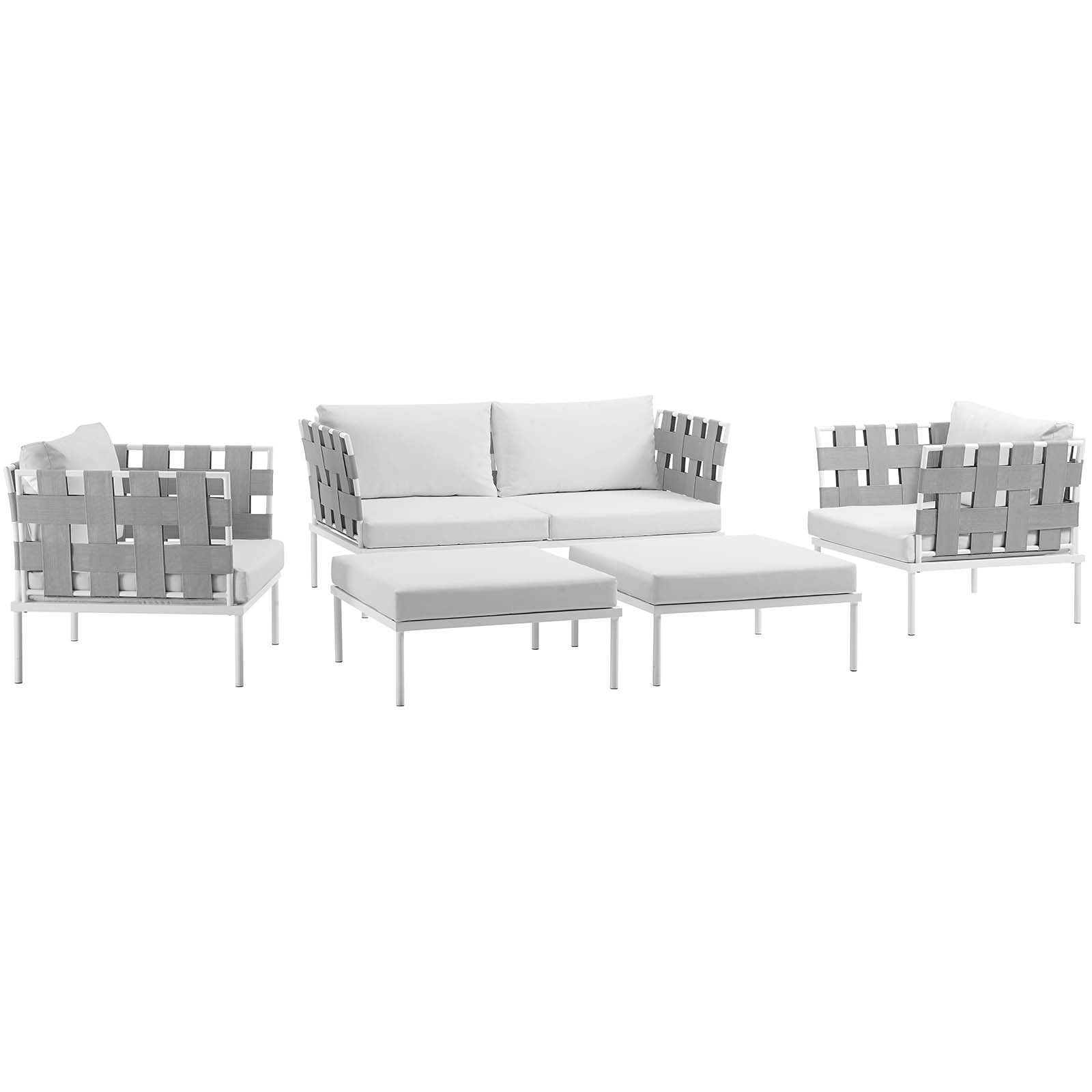 Harmony 5 Piece Outdoor Patio Aluminum Sectional Sofa Set  White White