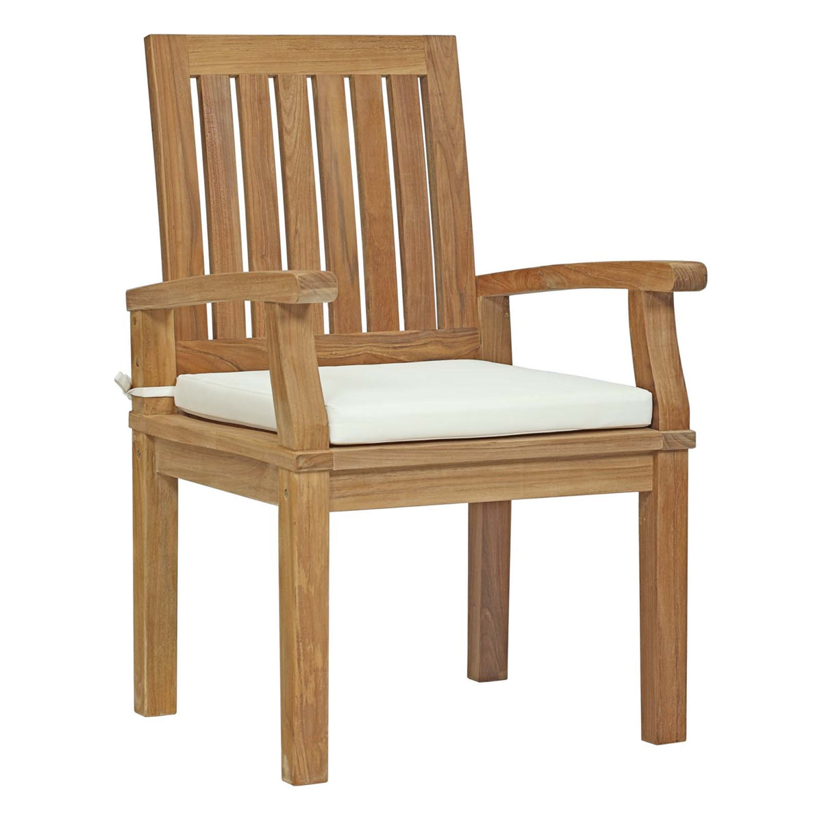 Marina Teak Wood Outdoor Patio Dining Arm Chair - Luxury, Comfortable Seating, Durable Construction, All-Weather Cushions, Natur
