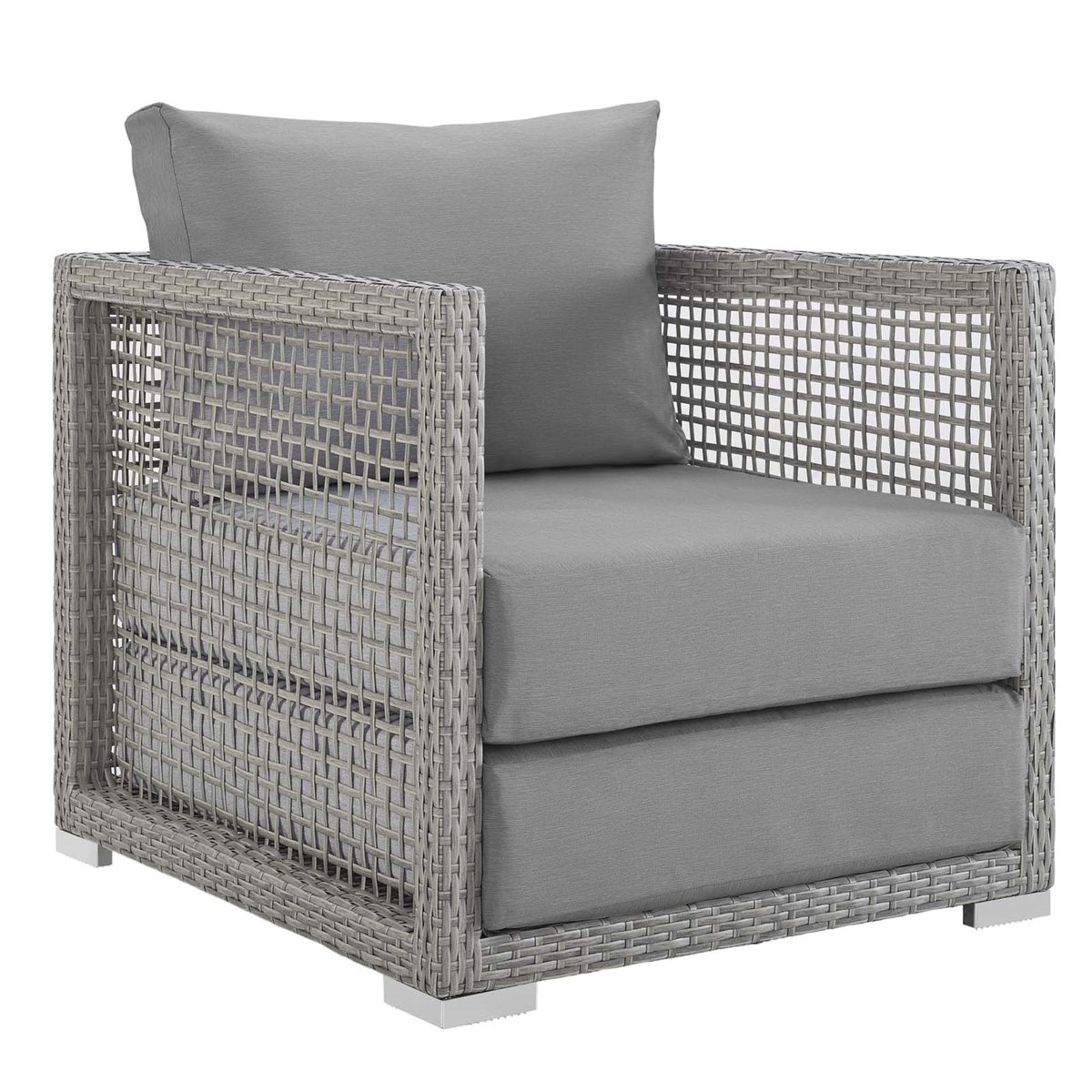 Aura Outdoor Patio Armchair - Gray Gray | Synthetic Wicker Rattan | Aluminum Frame | All-Weather Cushions | Enhanced Seating | F
