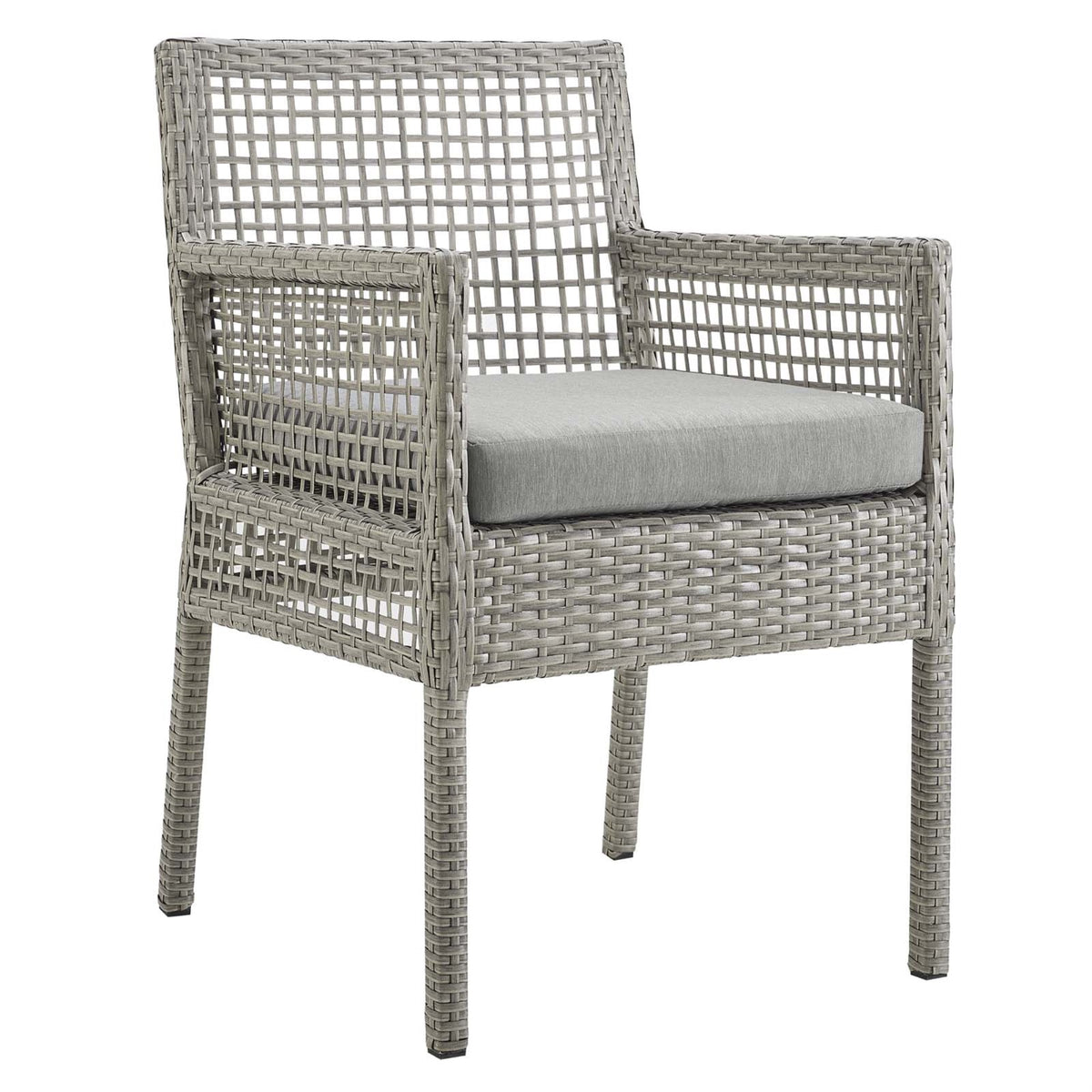 Aura Outdoor Patio Dining Arm Chair - Gray Gray | Synthetic Wicker Rattan | Aluminum Frame | All-Weather Cushion | Non-Marking F
