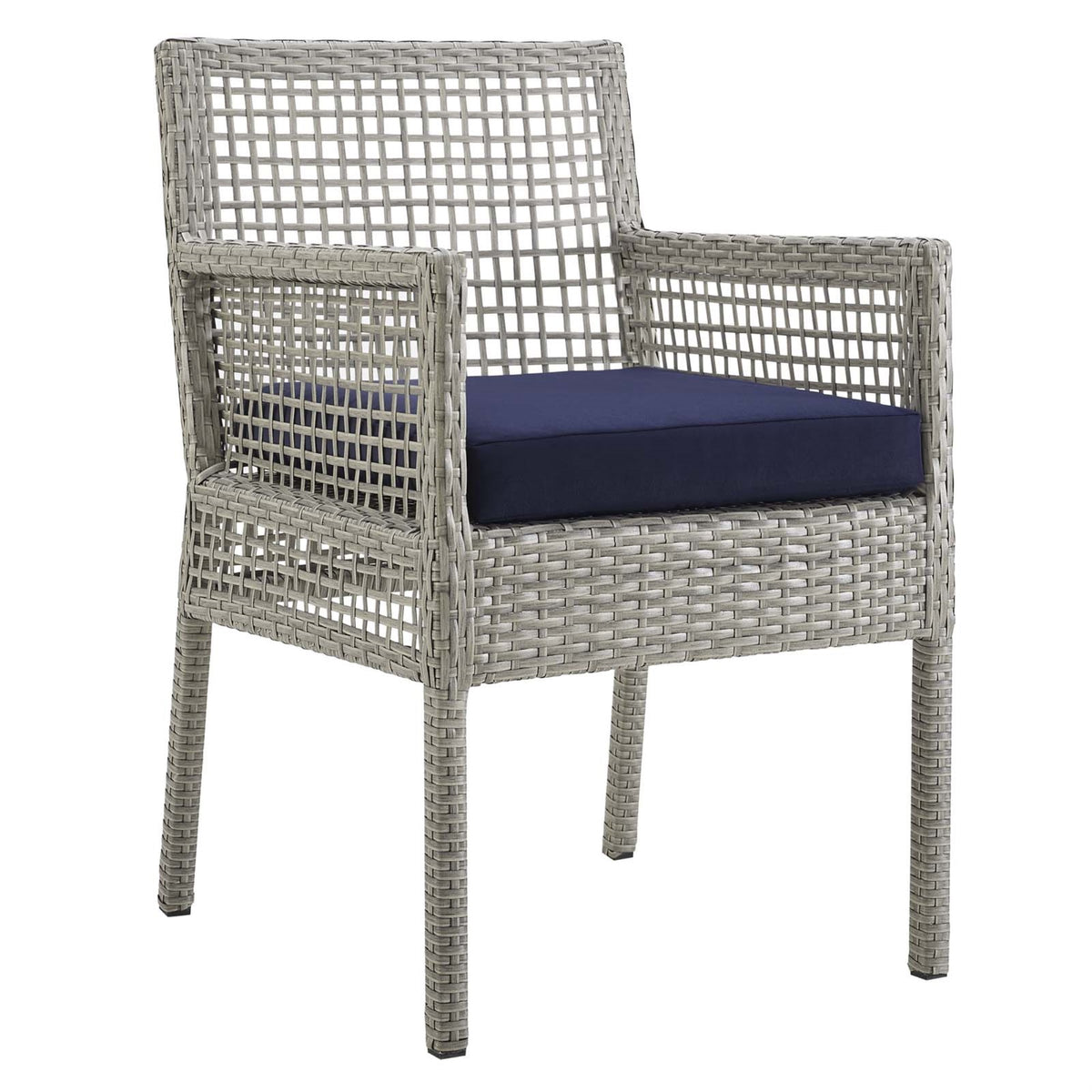 Aura Outdoor Patio Dining Arm Chair - Gray Wicker Rattan, Aluminum Frame, All-Weather Cushion, Non-Marking Foot Caps - Perfect f