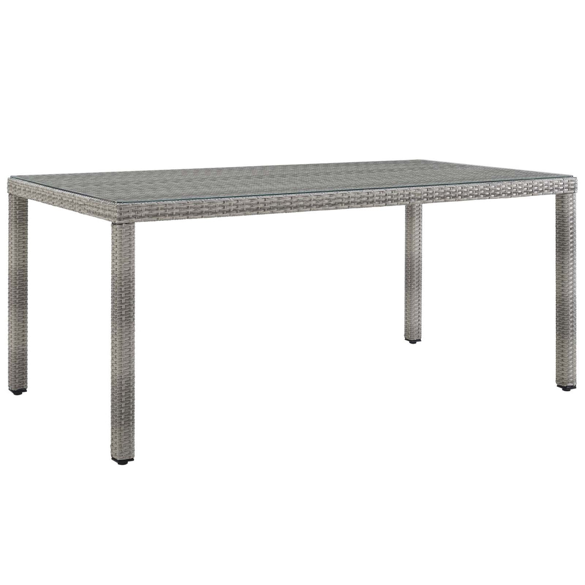 Aura 68'' Outdoor Patio Dining Table - Gray Wicker Rattan Weave, Aluminum Frame, Tempered Glass Top - Seats 6, Adjustable Foot C