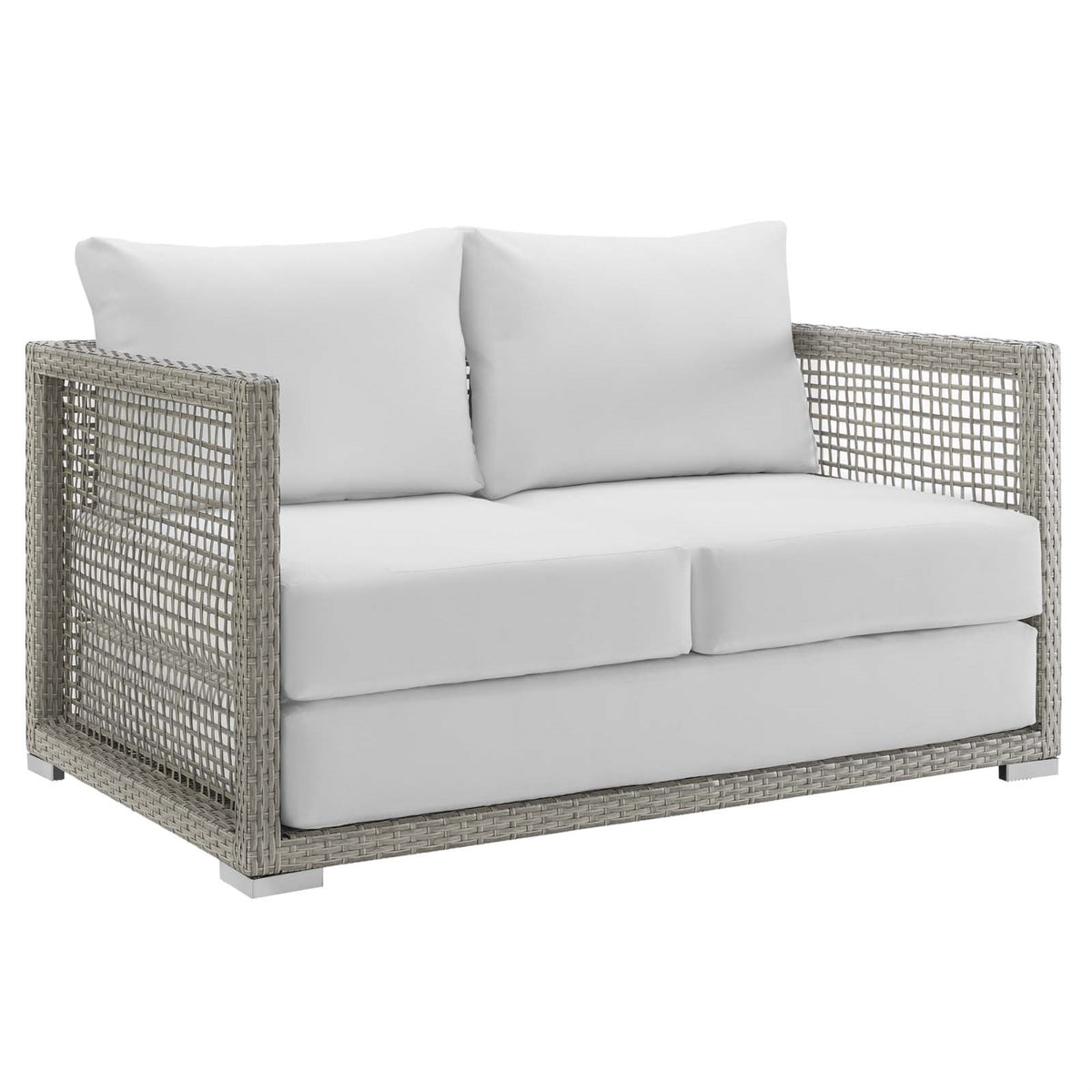 Aura Outdoor Patio Loveseat - Gray Wicker Rattan, Aluminum Frame, All-Weather Cushions, Fully Assembled, Comfortable & Durable