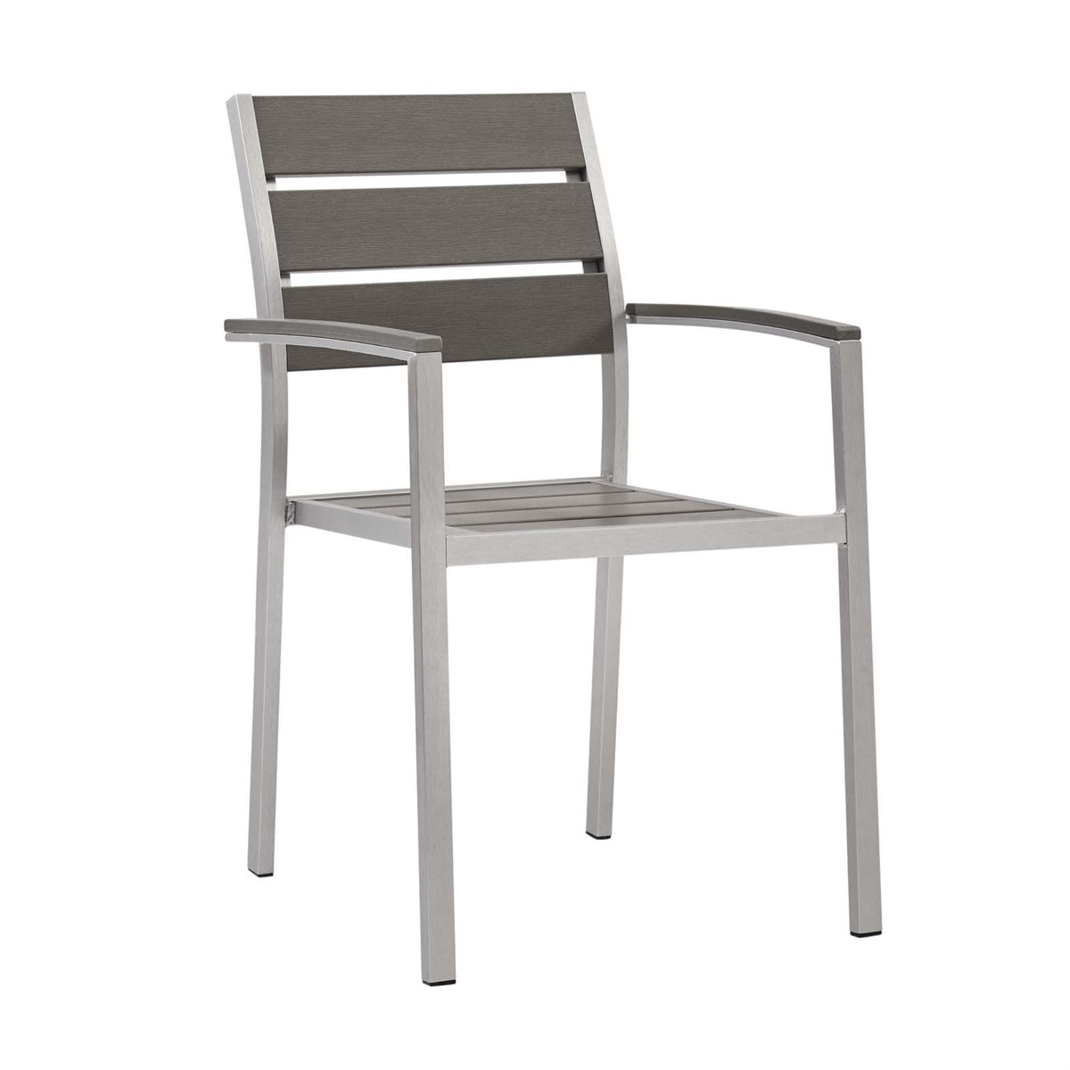 Shore Outdoor Patio Aluminum Dining Arm Chair - Sleek Tube Design, Sturdy Frame, Chic Gray Aesthetic, Wood Accents, Non-Marking 