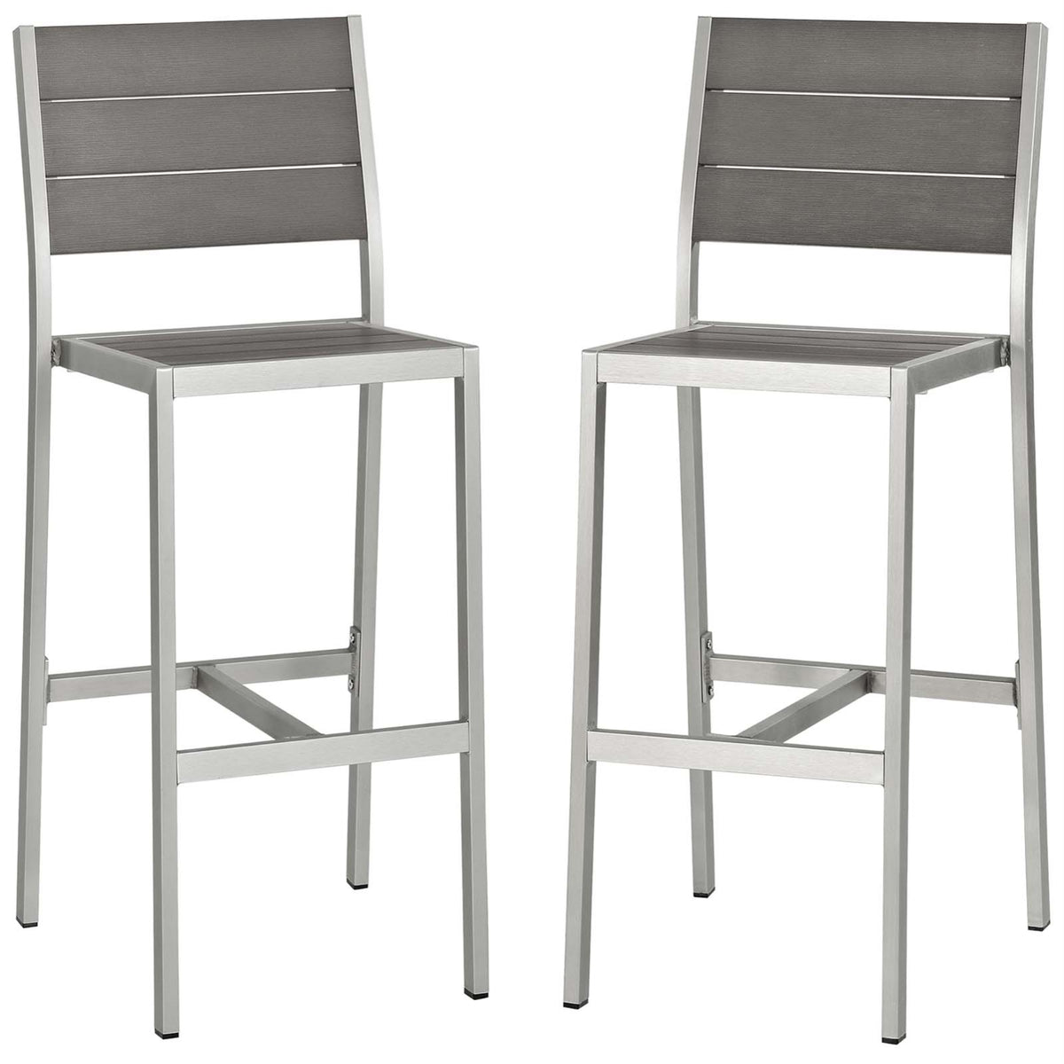 Shore Outdoor Patio Armless Bar Stool Set of 2 - Durable Aluminum Frame, Footrest, Wood Accents - Silver Gray