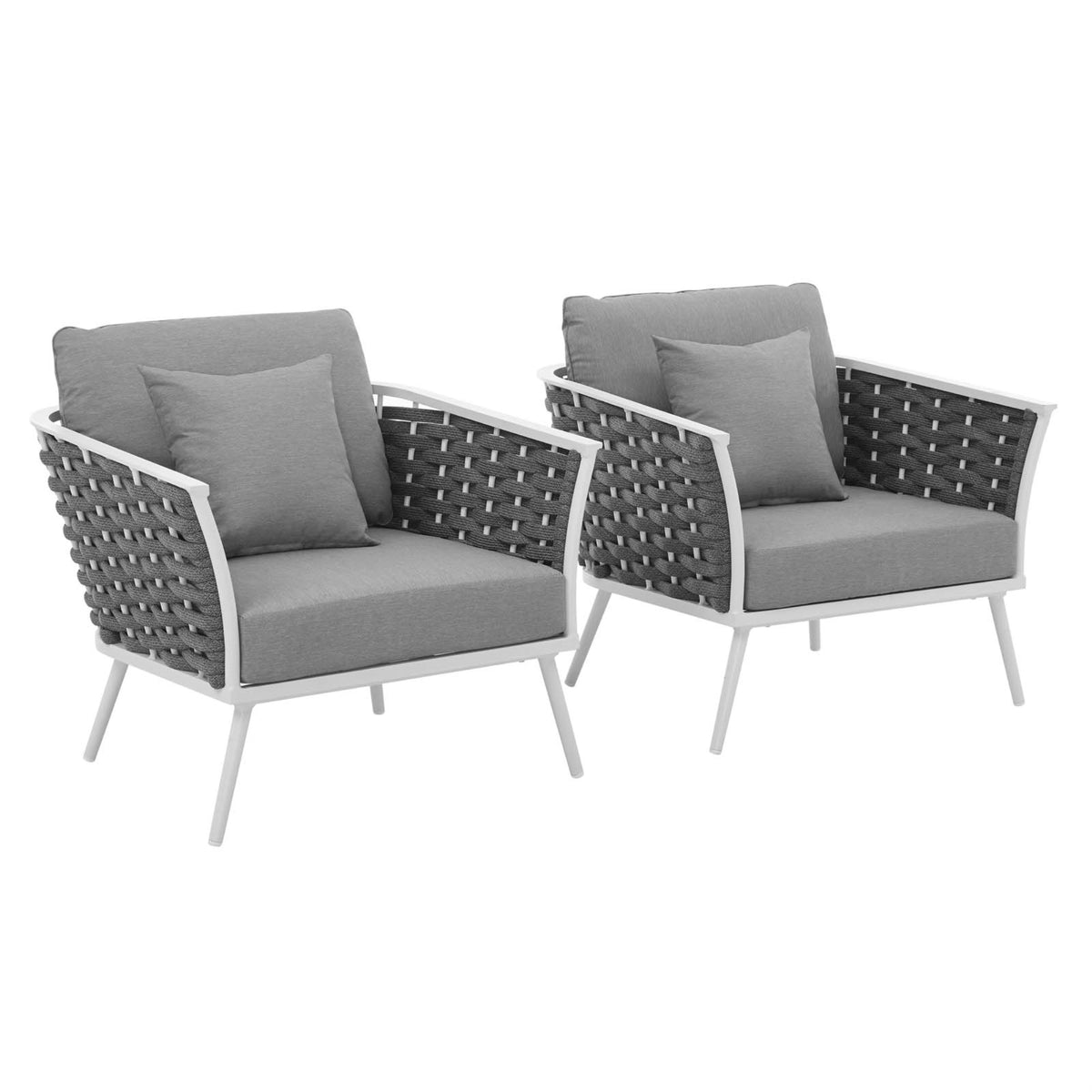 Stance Outdoor Collection: Sleek and Modern Armchair Set - Waterproof Cushions, Woven Polyester Rope Back, Powder-Coated Aluminu