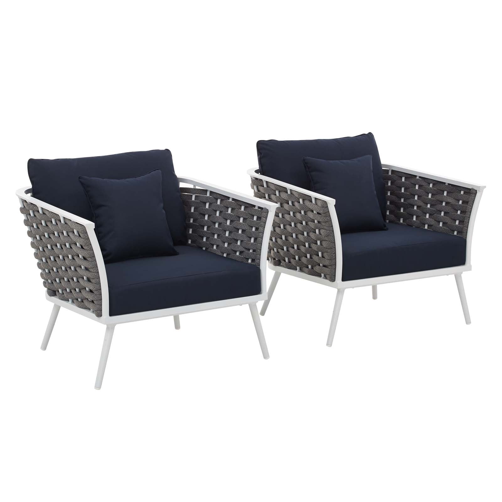 Stance Armchair Outdoor Patio Aluminum Set of 2  White Navy