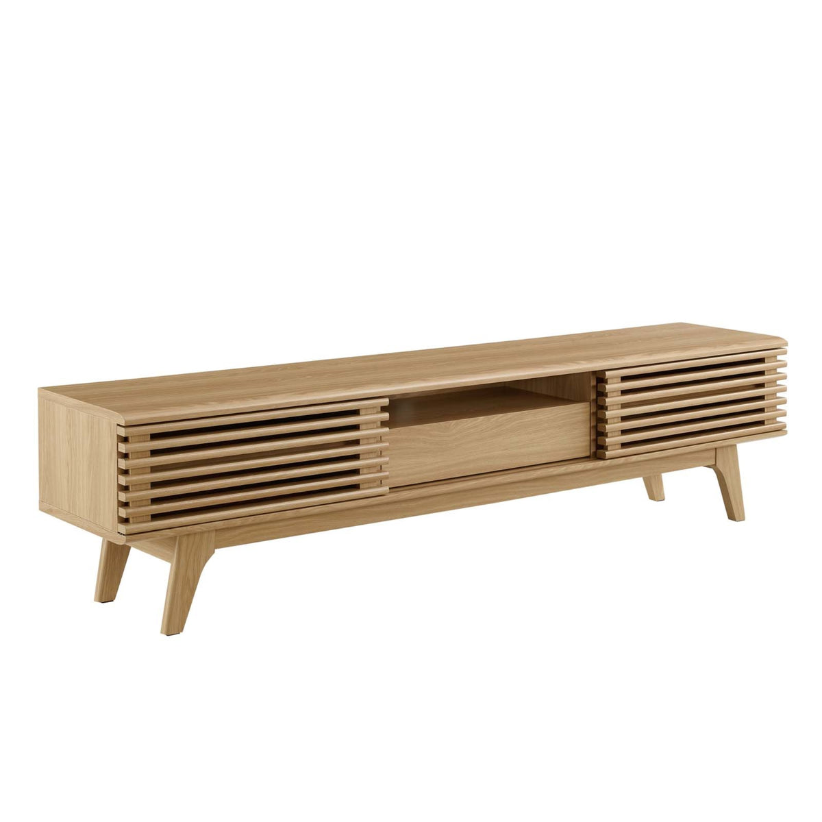 Ergode 70'' TV Stand - Mid-Century Charm, Modern Functionality, Walnut Grain Veneer, Adjustable Shelves, Cable Management, Elega
