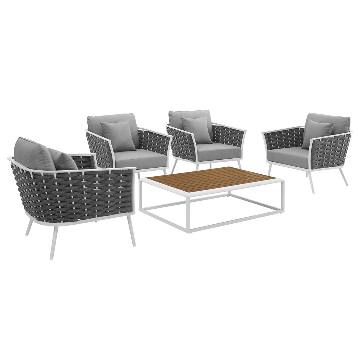 Stance Outdoor Collection: 5-Piece Patio Set with Armchairs & Coffee Table - Stylish Design, Waterproof Cushions, Durable Alumin