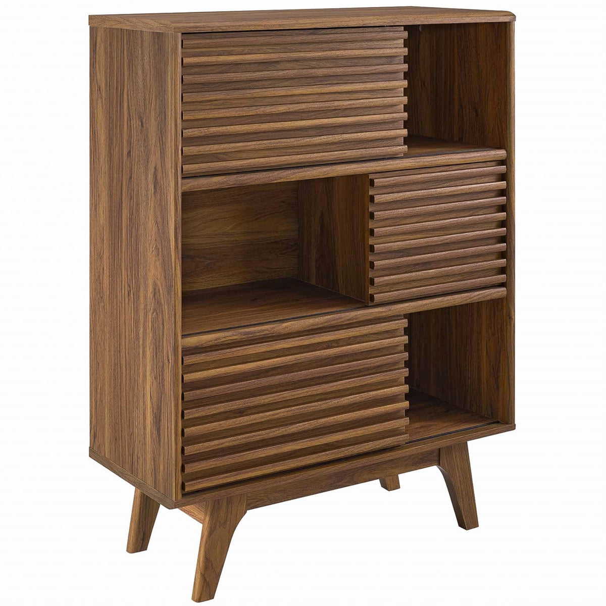 Mid-Century Render Three-Tier Display Storage Cabinet Stand - Walnut: Durable, Stylish, and Versatile. Perfect for Organizing an