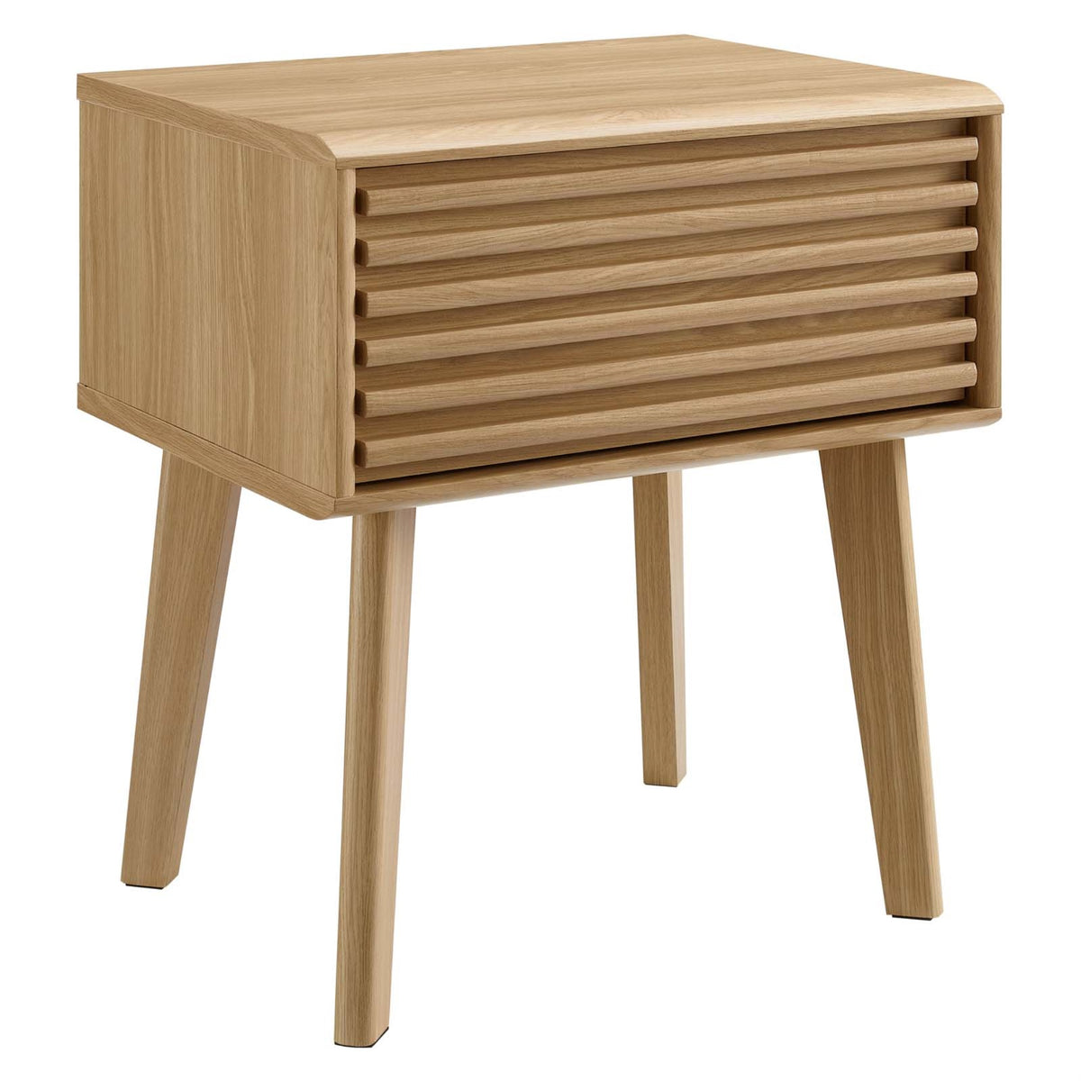Casafoyer Stylish Mid-Century End Table with Storage Drawer - Walnut Laminate, Tapered Legs