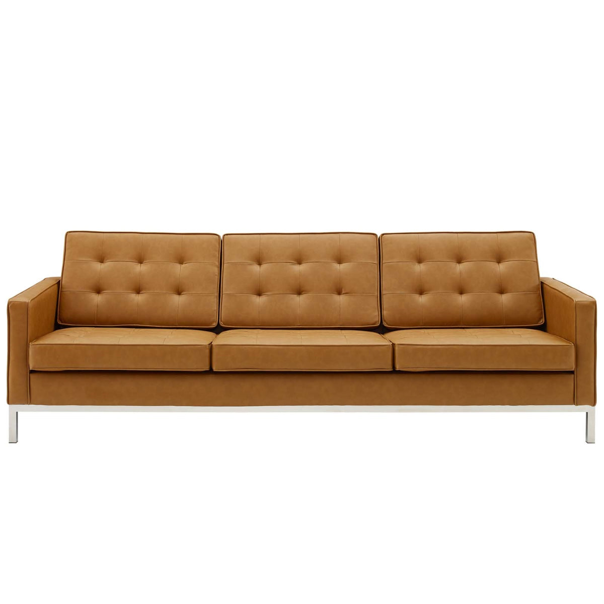 Loft Button Tufted Faux Leather Medium Accent Sofa - Silver Tan: Stylish, Luxurious, and Sturdy. Elevate your living room with t