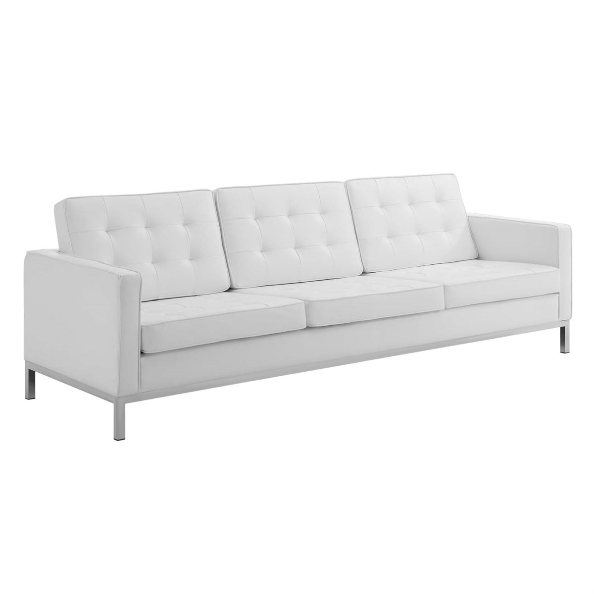 Loft Button Tufted Faux Leather Medium Accent Sofa - Contemporary Design, Stainless Steel Frame, 900 lbs Weight Capacity