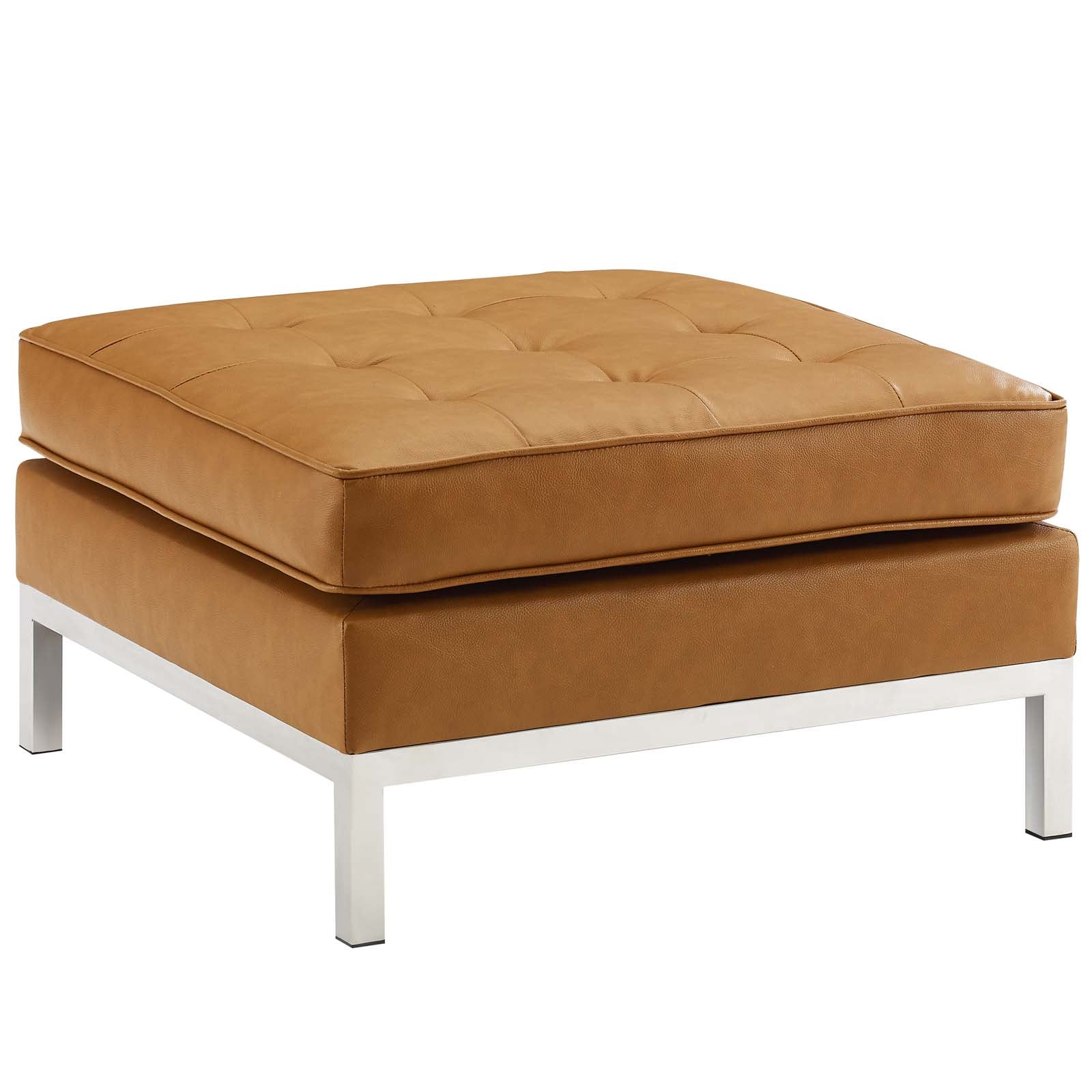 Casafoyer Timeless Loft Tufted Button Ottoman | Luxurious Faux Leather | Sleek Stainless Steel Frame