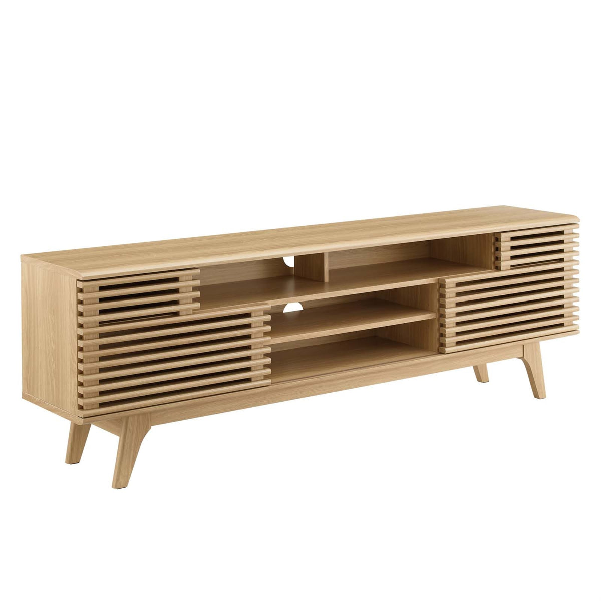 Ergode 71'' TV Stand - Mid-Century Modern Media Console with Adjustable Shelves, Walnut Grain Laminate - Fits TVs up to 78''