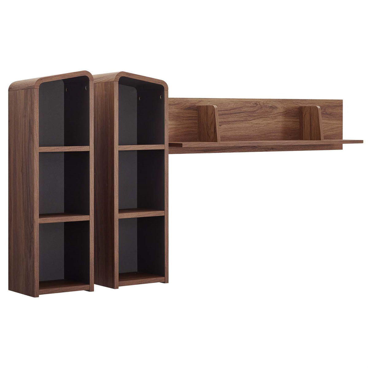 Omnistand Wall Mounted Shelves  Modern Midcentury Design, Walnut Gray, 6 Cubbies, Open Shelf, Durable Particleboard Frame, Sty
