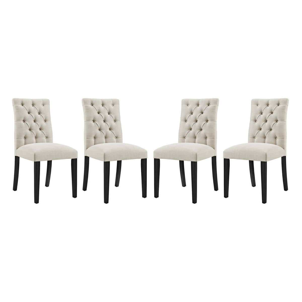 Duchess Dining Chair Set of 4 - Chic Curvy Form, Tufted Button Back, Fine Fabric Upholstery - Comfortable & Sophisticated - Beig