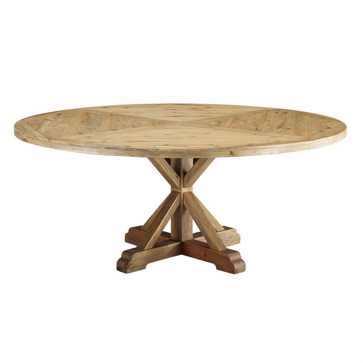 Exquisite Column Dining Table - Solid Pine Wood, Textured Grain, 71'' Round, Rustic Farmhouse Style - Ideal for Everyday Meals a