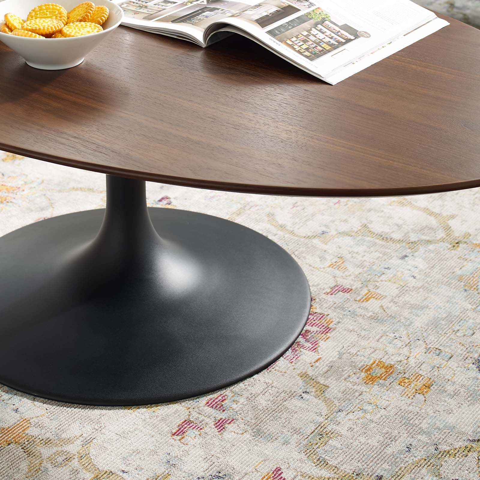 Modway Lippa Mid-Century Modern 48" Oval Coffee Table With Walnut Top and White Base