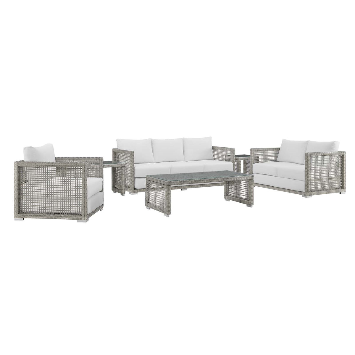 Aura Outdoor Patio Collection - Versatile & Stylish Wicker Rattan Furniture Set with Aluminum Frame - Gray-on-Gray Tone - All-We