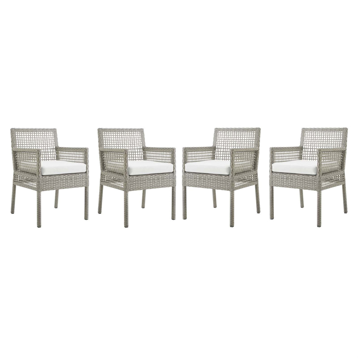 Aura Outdoor Patio Dining Chair Set of 4 - Gray Wicker Rattan, Powder-Coated Aluminum Frame, All-Weather Cushion, Non-Marking Fo