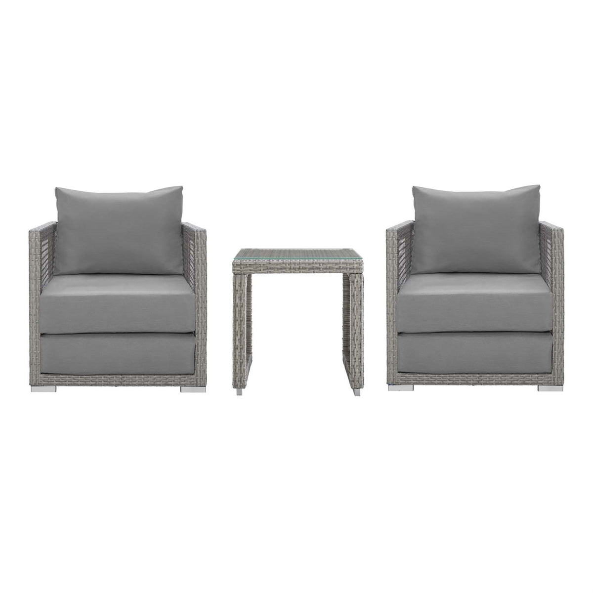 Aura Outdoor Patio Collection - Gray Gray Wicker Rattan Set with Aluminum Frame. Includes Side Table & 2 Armchairs. All-Weather 