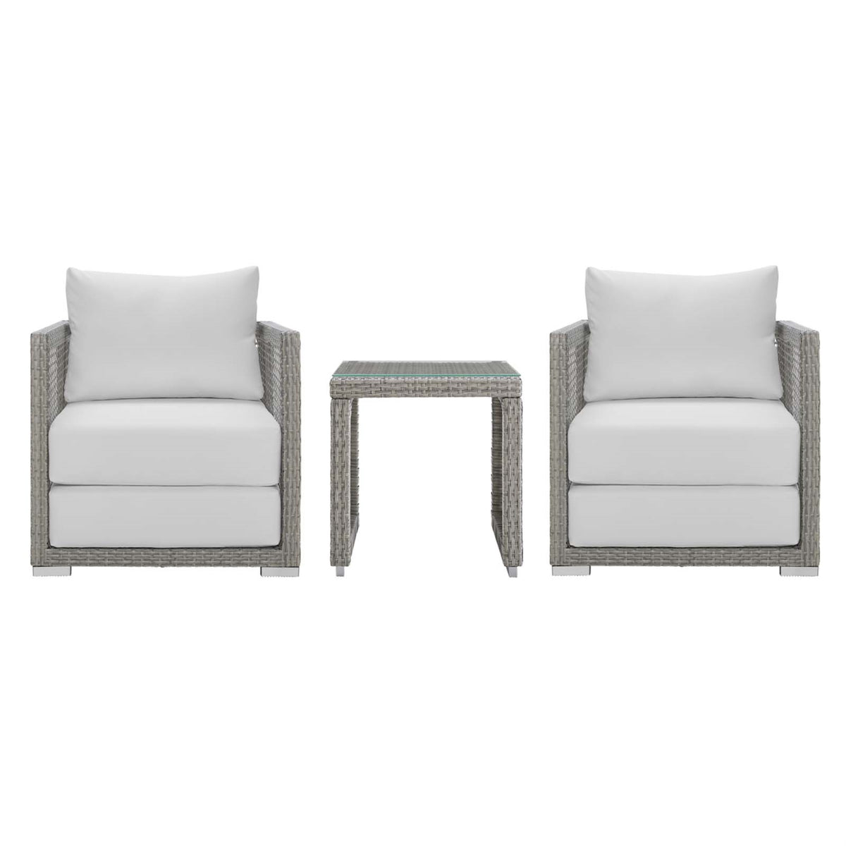 Aura Outdoor Patio Collection - Stylish and Functional 3-Piece Wicker Rattan Set with Gray-on-Gray Tone. Includes Side Table and