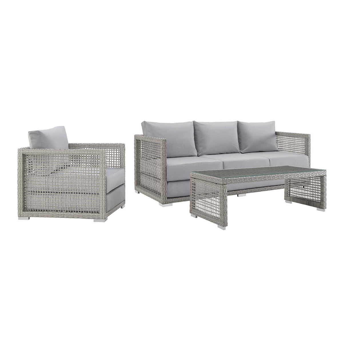 Aura Outdoor Patio Collection - Gray Gray Wicker Rattan Set | All-Weather Fabric Cushions | Powder-Coated Aluminum Frame | Spaci