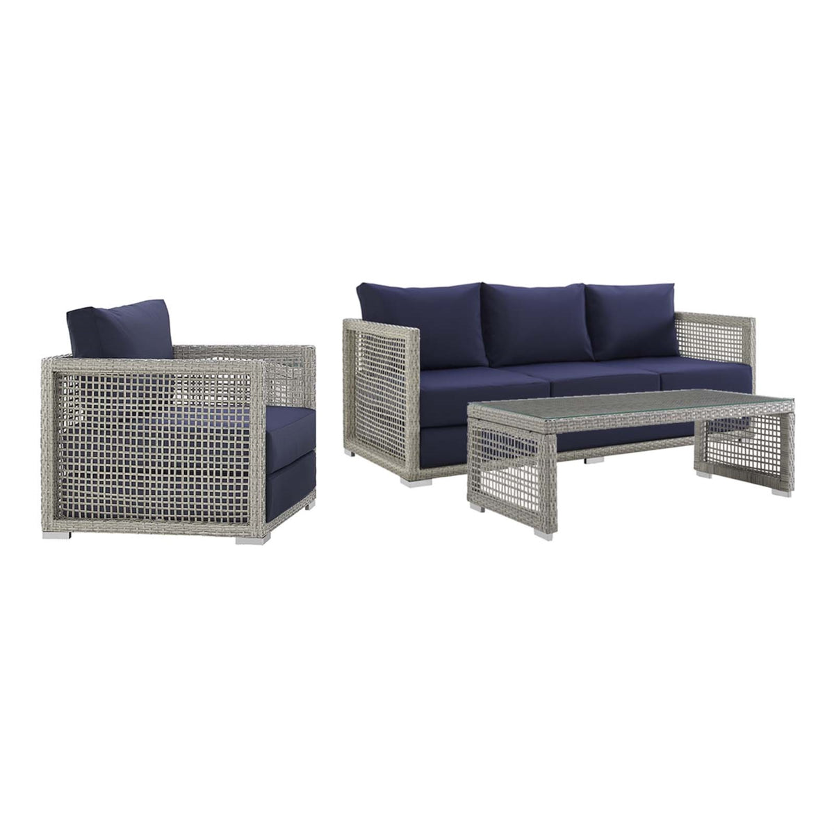 Aura Outdoor Patio Collection - Gray-on-Gray Wicker Rattan Set with Aluminum Frame - All-Weather Cushions - Ultimate Comfort and