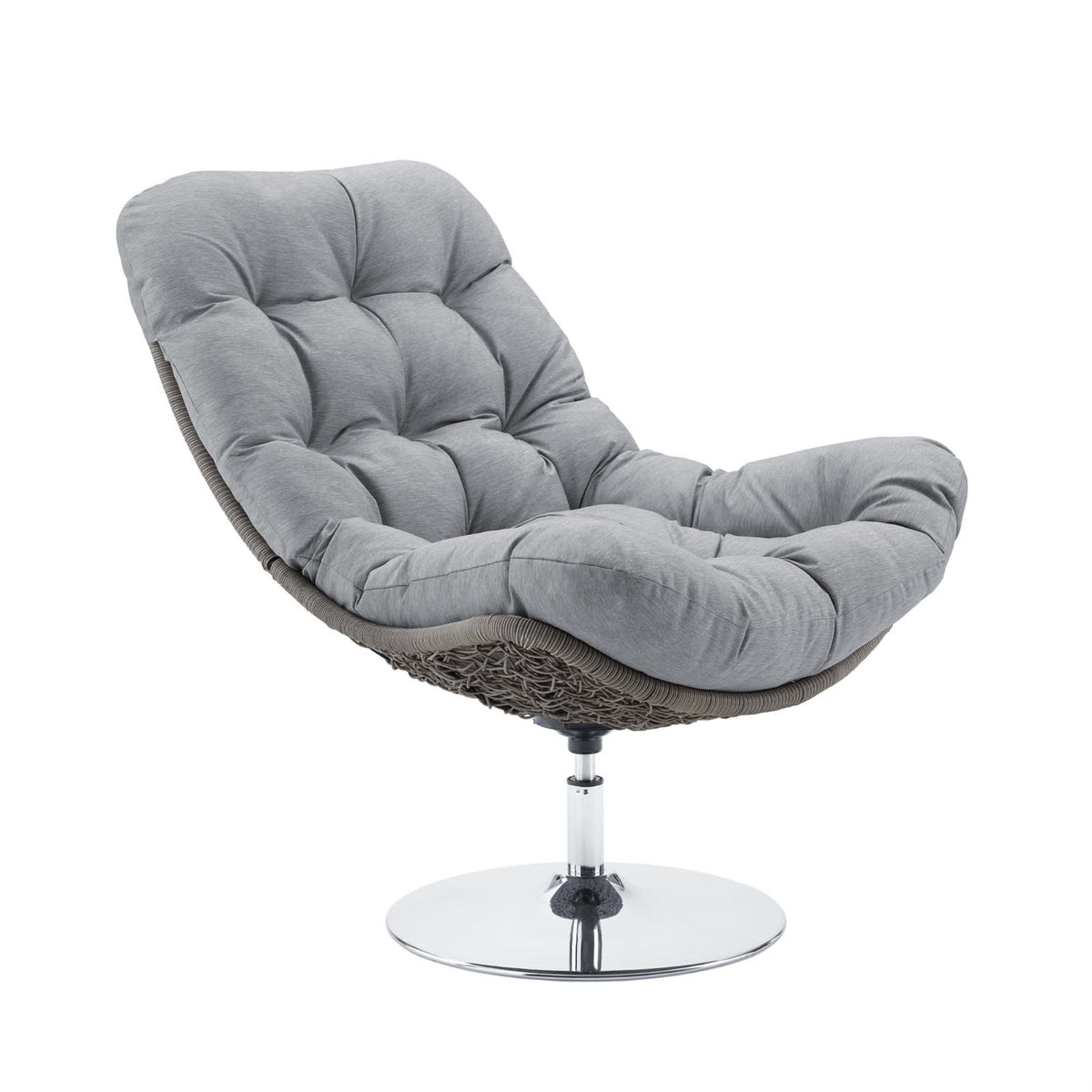 Brighton Swivel Lounge Chair - All-Weather Fabric Cushion, PE Wicker Rattan Seat, Stainless Steel Base - Patio, Porch, Deck Furn