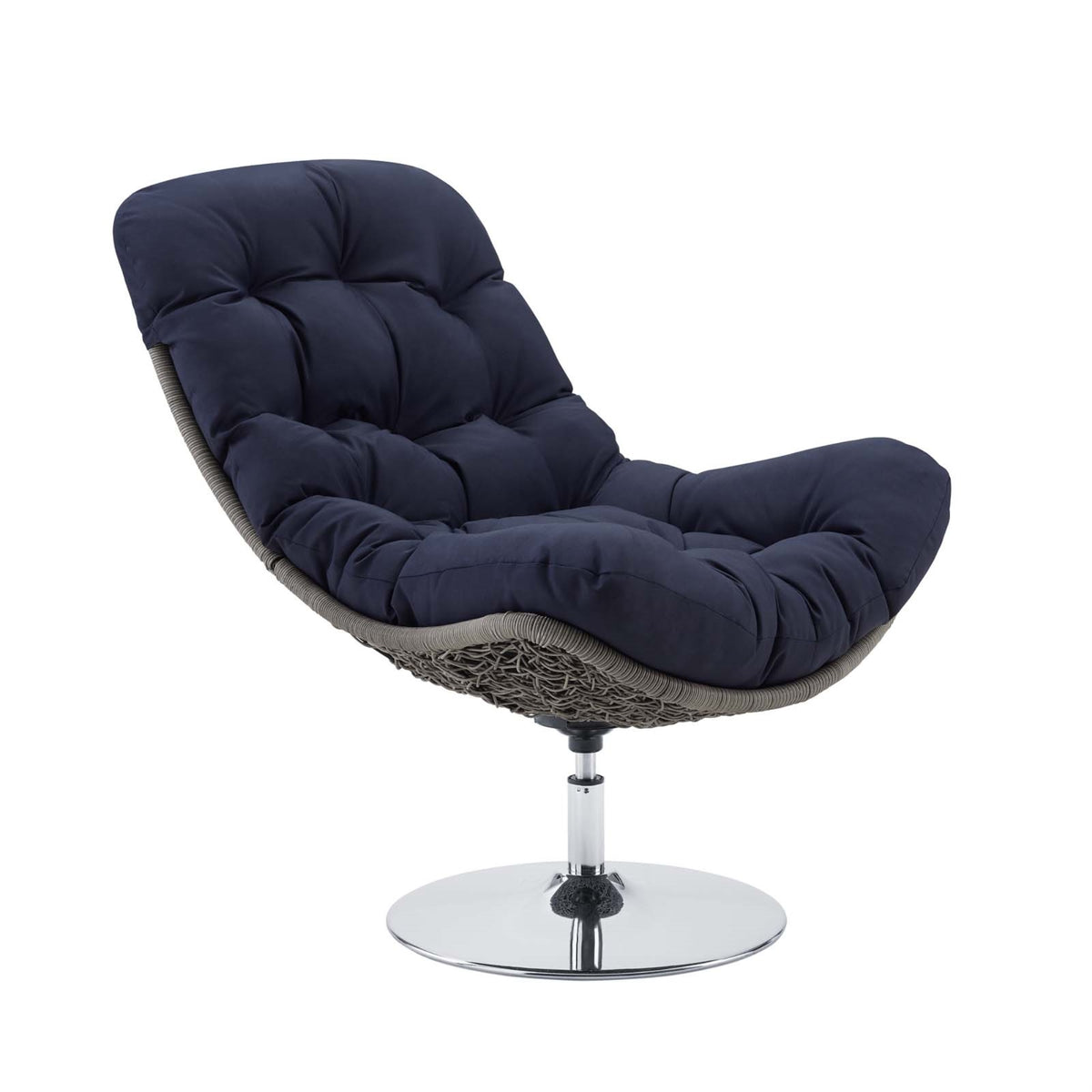 Brighton Wicker Rattan Swivel Lounge Chair - All-Weather Fabric, PE Wicker Seat, Stainless Steel Base - Perfect for Patio, Porch