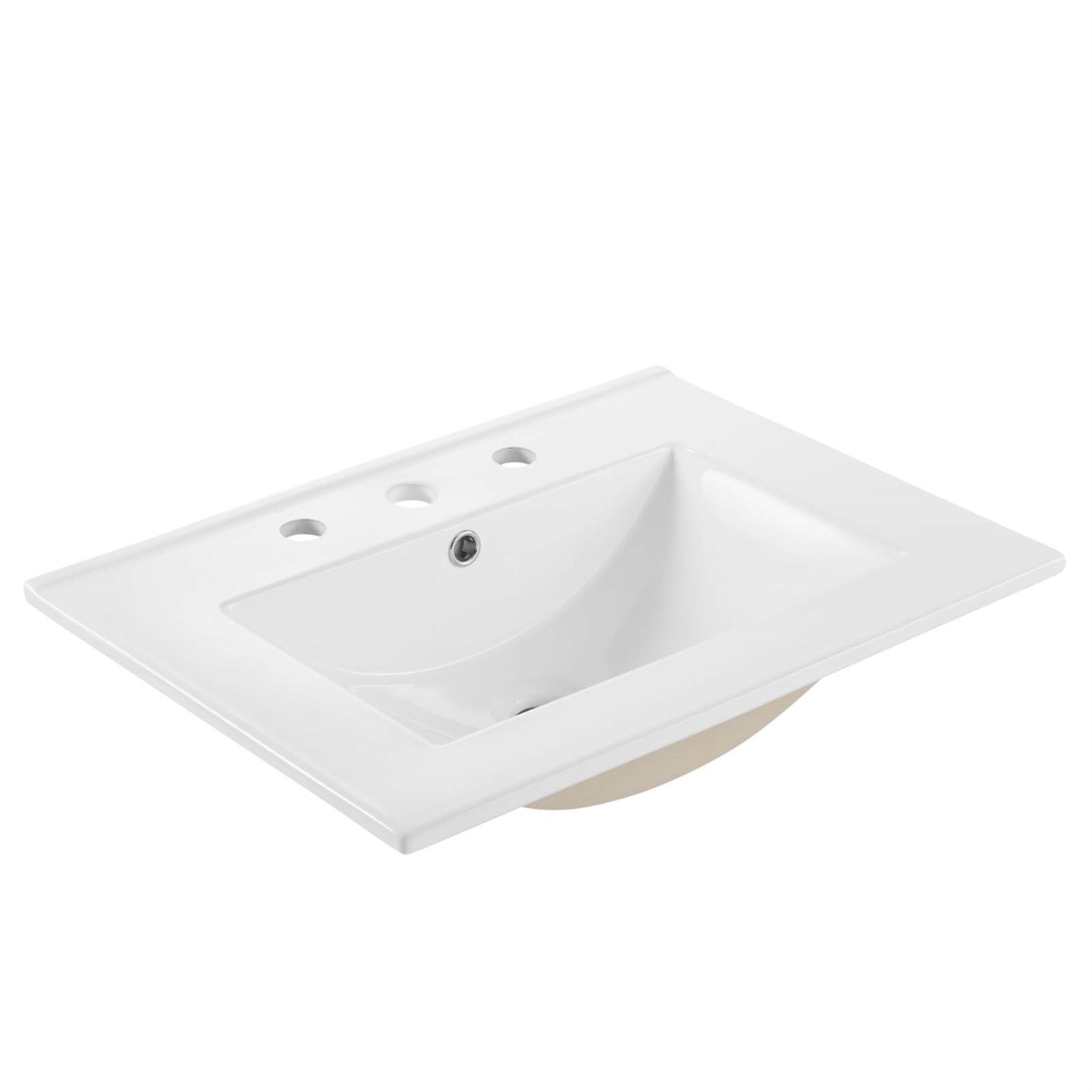 Cayman 24'' Bathroom Sink - Elegant & Modern Design, High-Quality Ceramic, 8'' Centerset, Integrated Countertop, Square Basin - 