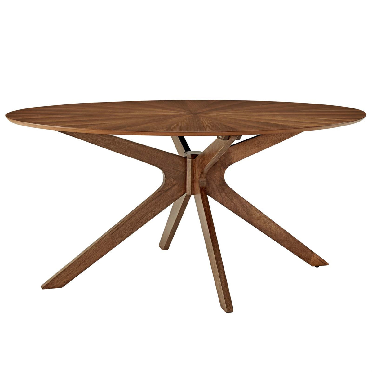 Crossroads 63'' Oval Pedestal Wood Dining Table - Walnut Veneer | Seats 8 | Elegant Intersecting Legs | Durable Rubberwood | Mod