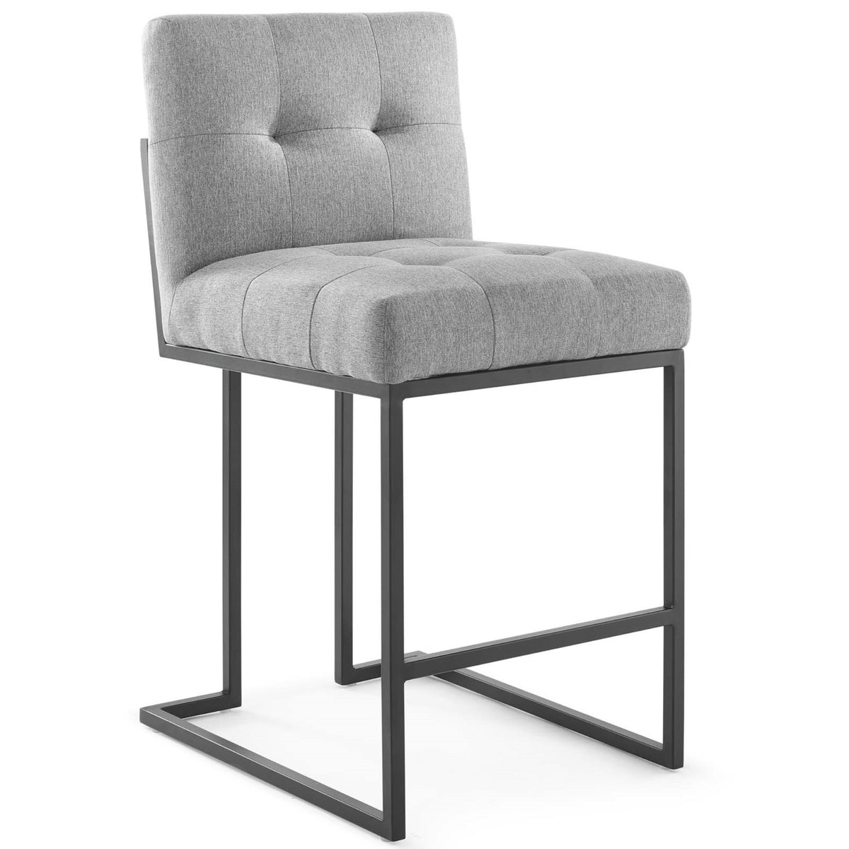 Privy Black Stainless Steel Counter Stool - Glamorous Art Deco Design, Soft Fabric Upholstery, Matte Black Geometric Base, Comfo
