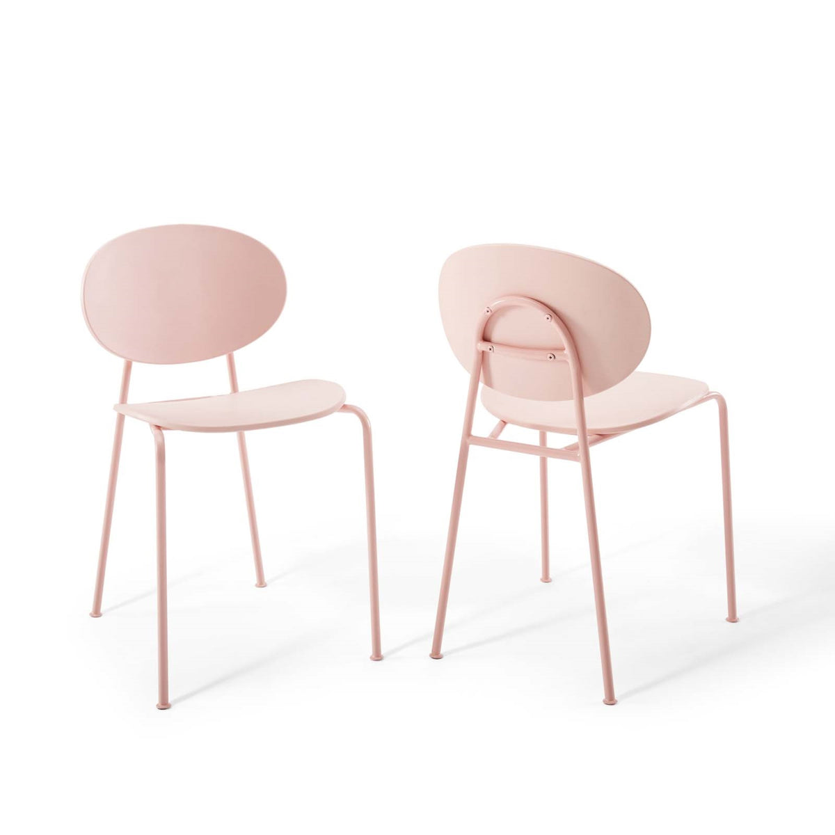 Palette Mid-Century Modern Dining Room Accent Side Chair Set of 2 - Whimsical Minimalism, Molded Plastic Seat, Stackable, Powder