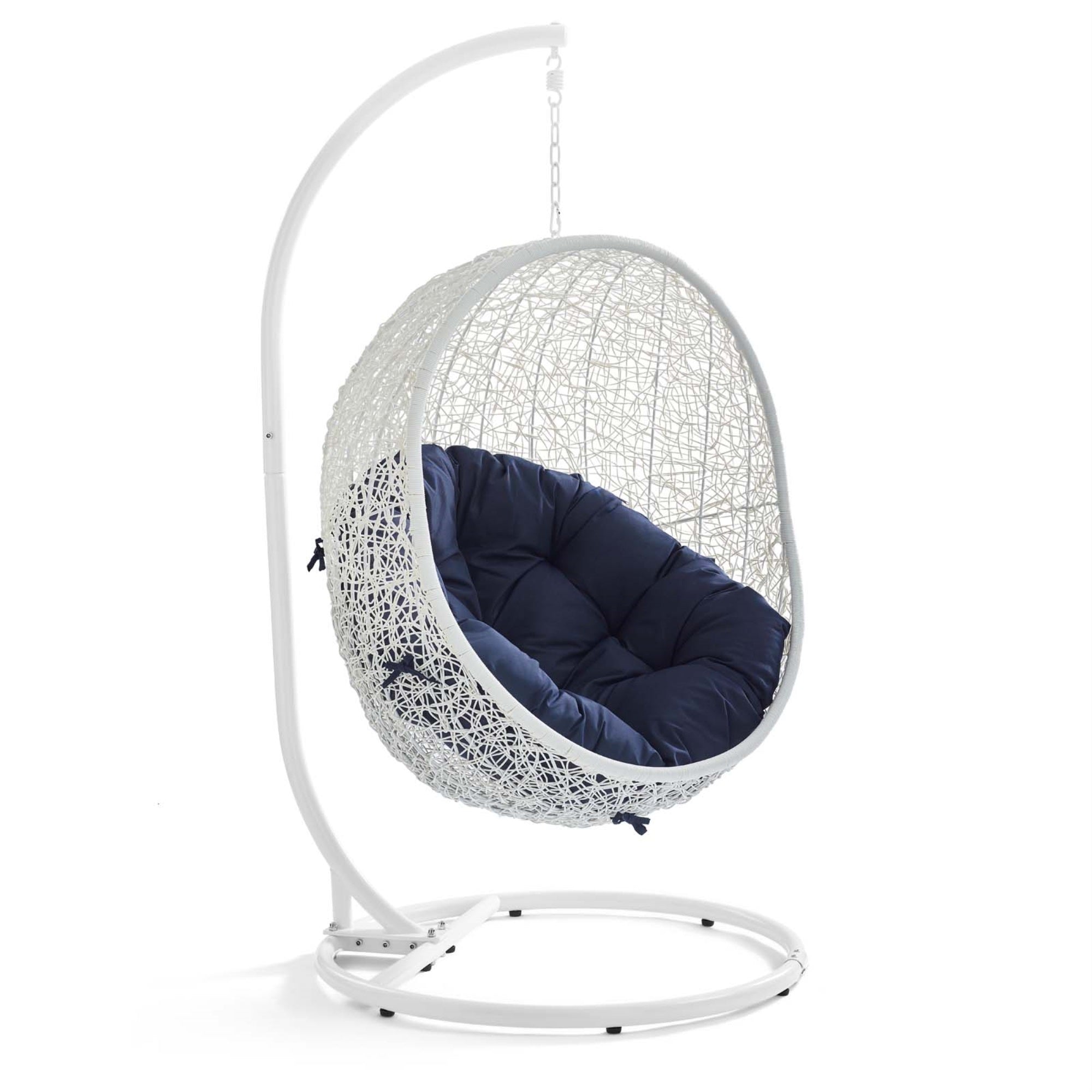Hide Outdoor Patio Sunbrella Swing Chair With Stand White Navy