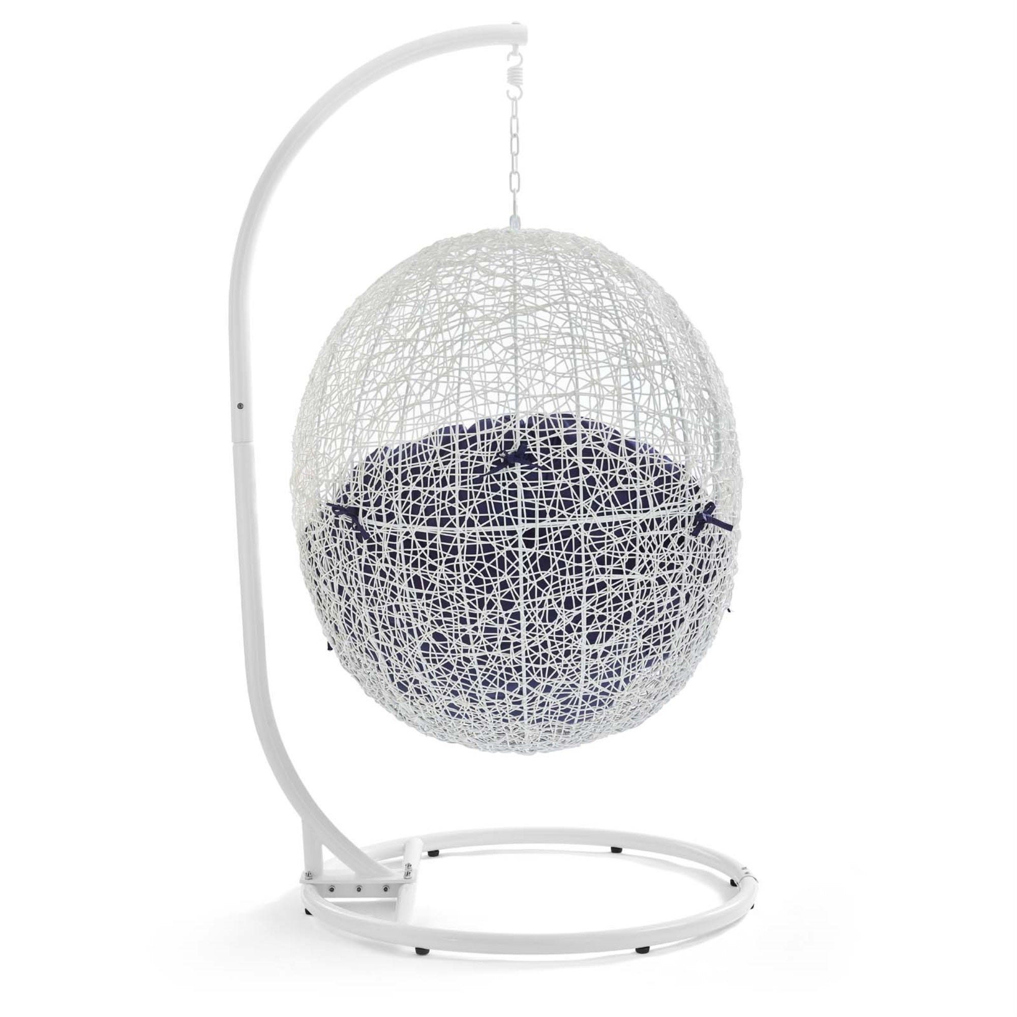 Hide Outdoor Patio Sunbrella Swing Chair With Stand White Navy