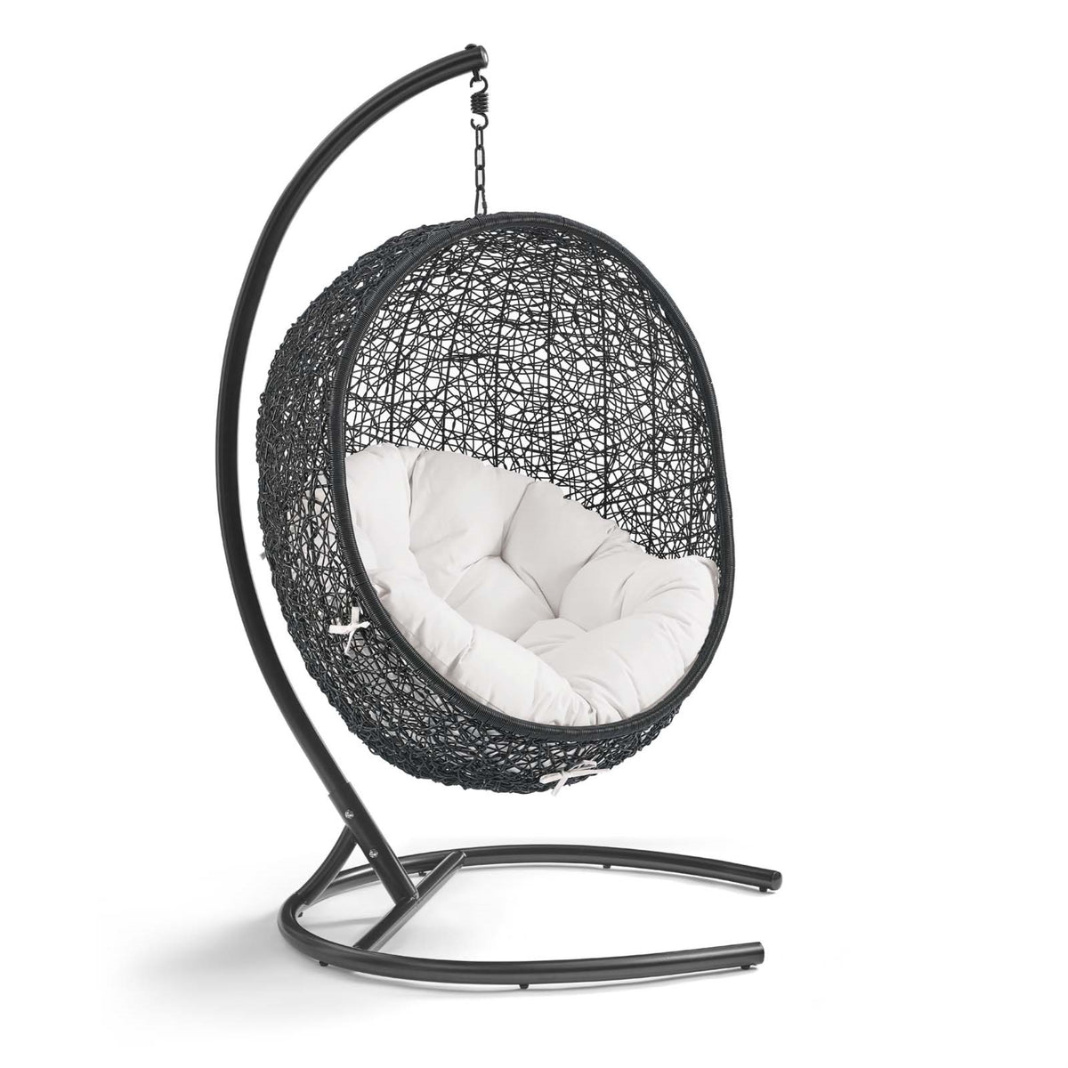 Encase Outdoor Swing Chair: Transformative and Renewing Hanging Swing Chair with Espresso Metal Stand and Rattan Seat. Includes 