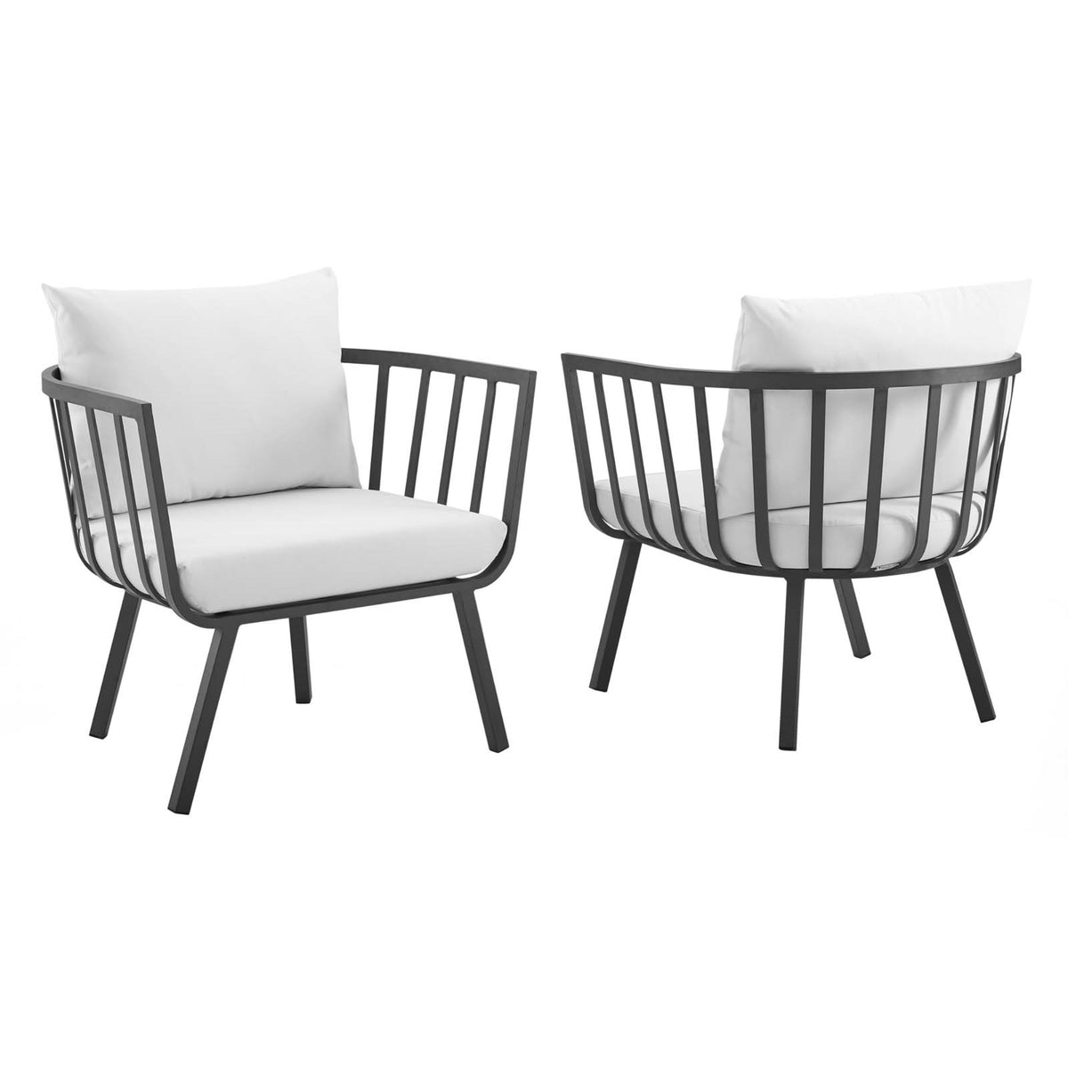 Riverside Outdoor Patio Aluminum Armchair Set of 2 - Coastal Style, UV-Resistant Cushions, Powder-Coated Frame, 300 lb Weight Ca