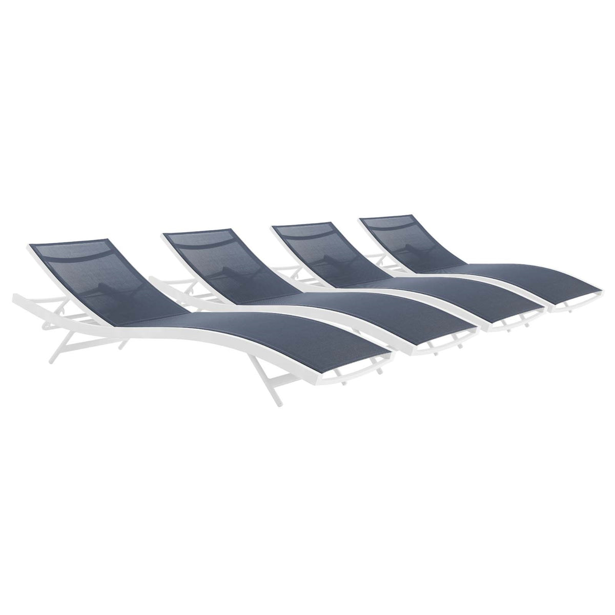 Glimpse Outdoor Patio Chaise Lounge Chair Set of 4 - Comfortable and Stylish, Adjustable Recline Positions, Durable Aluminum Fra
