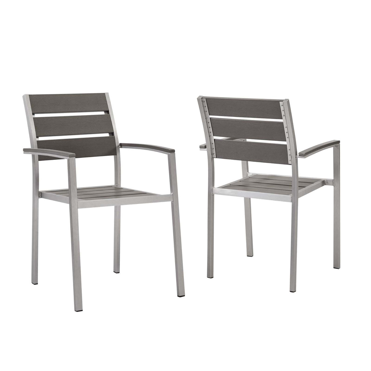 Shore Outdoor Patio Aluminum Dining Armchair Set of 2 - Sleek Design, Wood Accents, Reliable and Stylish - Perfect for Outdoor R